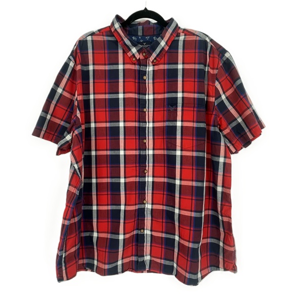American Eagle Men's Plaid Short Sleeve Cabincore Button Down Shirt Size 3XL